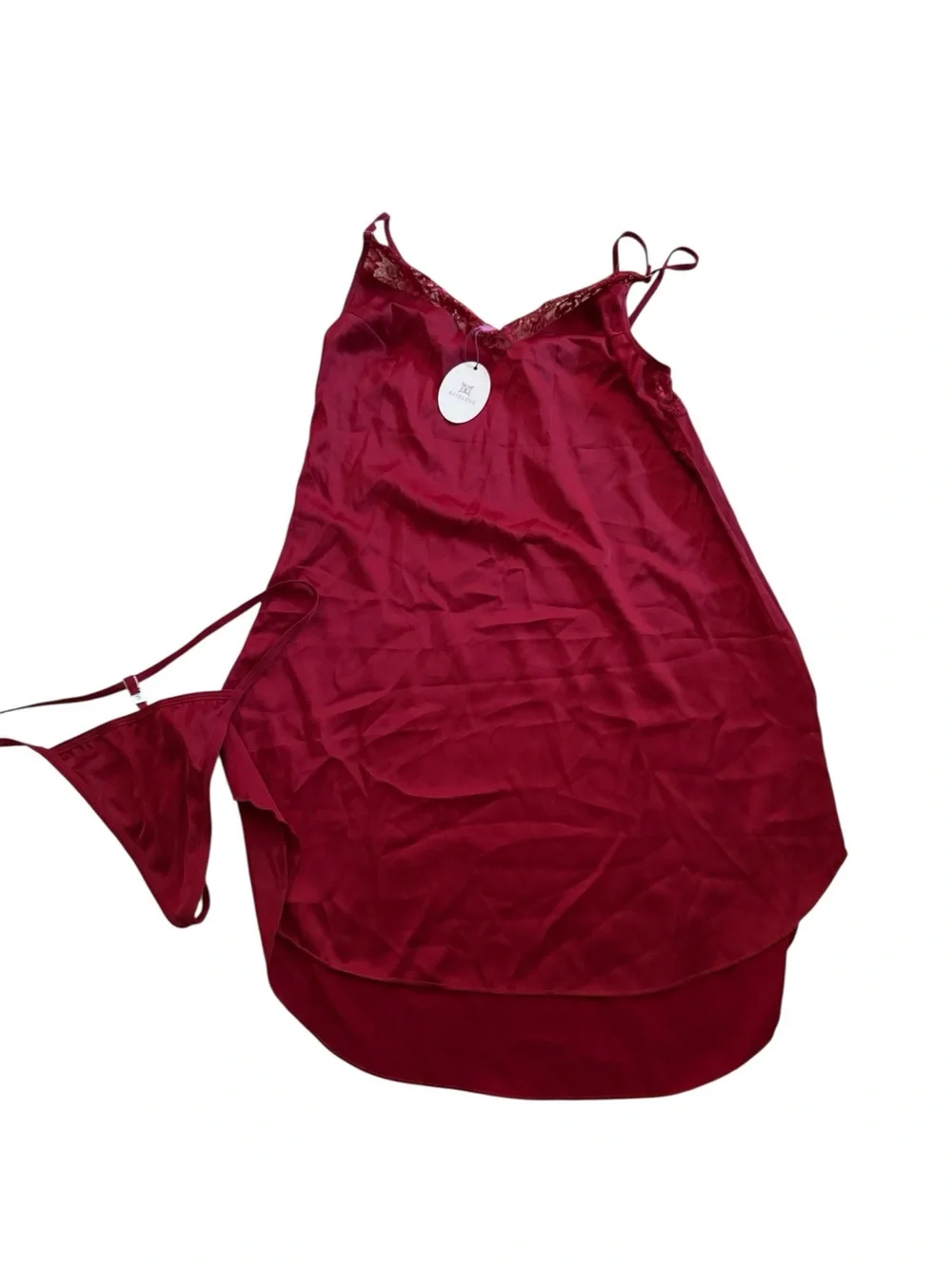 Avidlove Red Satin Lace Chemise Set Small Euro Summer Coquette Lingerie NWT